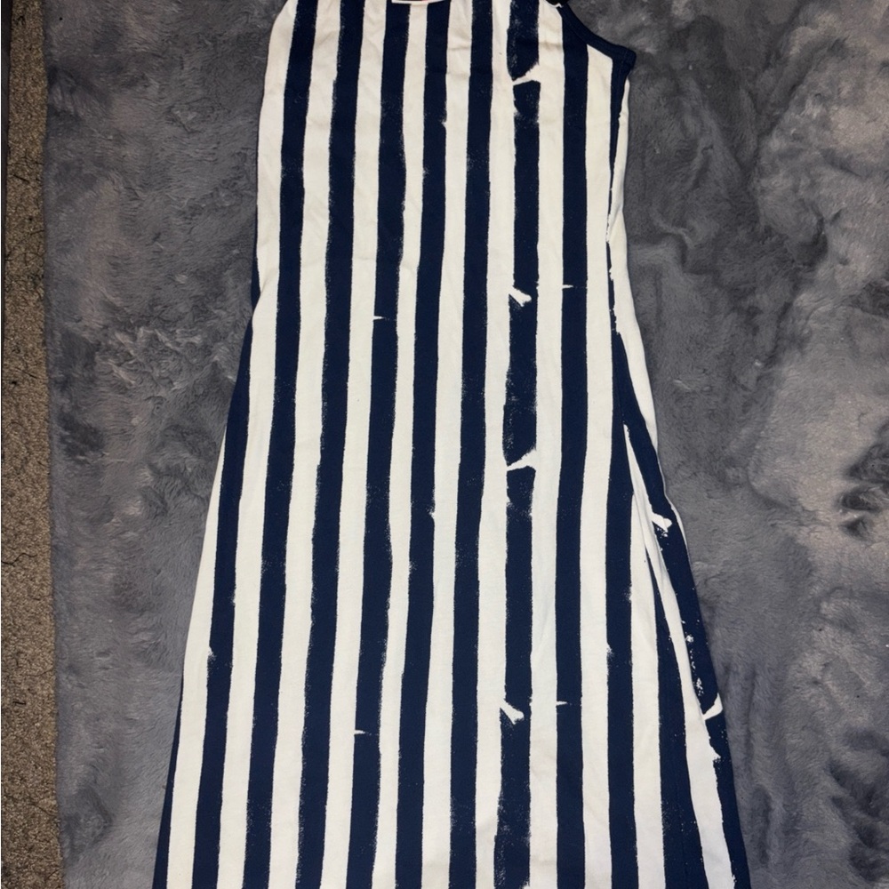 Nike Navy and White Striped Tank Top